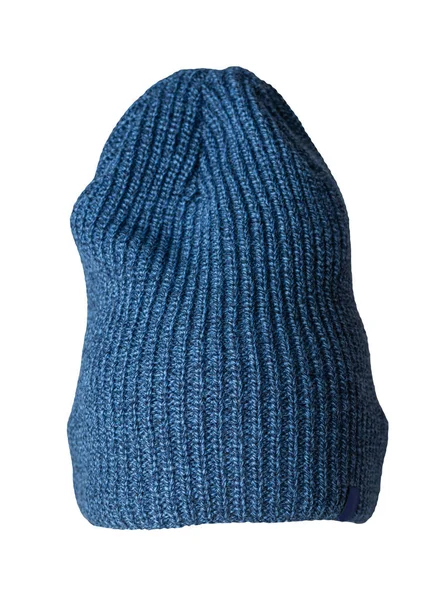 Gestrickte Blaue Mütze Isoliert Auf Weißem Hintergrund Mode Hut Accessoire — Stockfoto