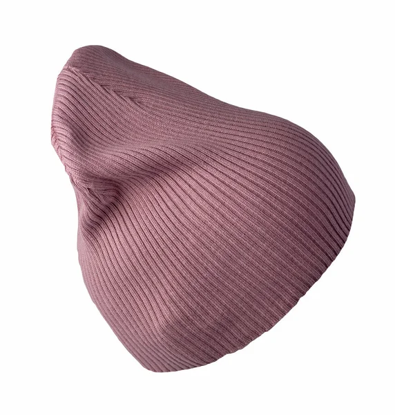 Женская Розовая Шляпа Вязана Изолировано Белом Фоне Аксессуары Теплой Зимы — стоковое фото