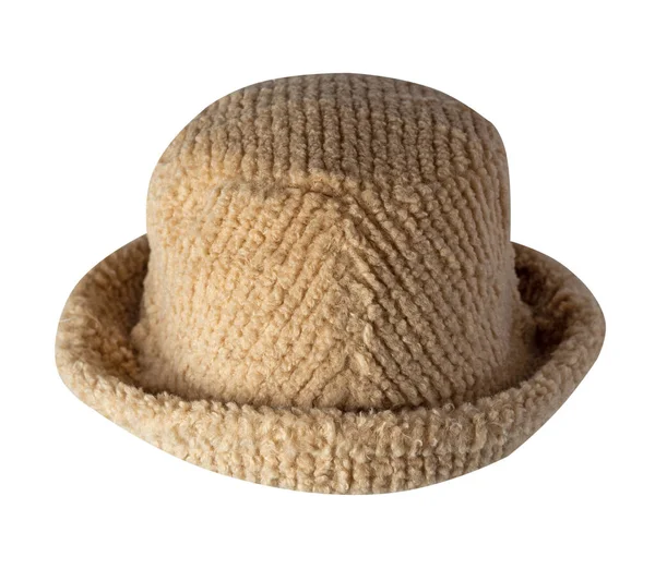 Höst Beige Hink Hatt Konstgjord Päls Isolerad Vit Bakgrund Fishman — Stockfoto