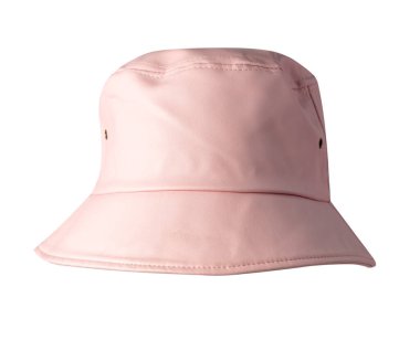 Beyaz arka planda izole edilmiş pembe şapka. Balıkçı şapkası, İrlanda şapkası, oturum şapkası, panama..