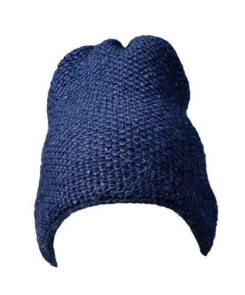 Σκούρο Μπλε Καπέλο Γυναικών Πλεκτό Καπέλο Απομονωμένο Λευκό Φόντο — Φωτογραφία Αρχείου