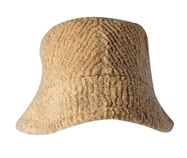 Sombrero Cubo Beige Otoño Piel Artificial Aislado Sobre Fondo Blanco — Foto de Stock