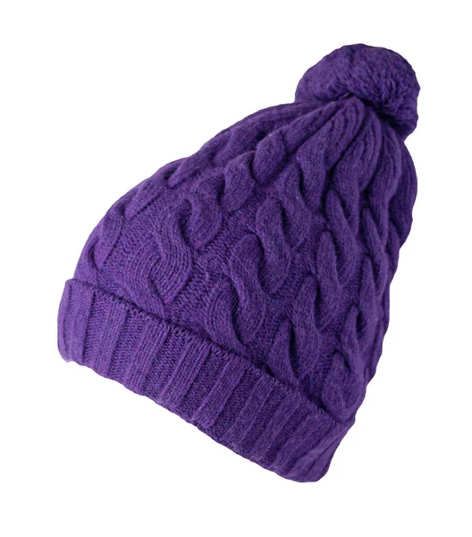 Sombrero Púrpura Las Mujeres Punto Con Pompón Aislado Sobre Fondo —  Fotos de Stock