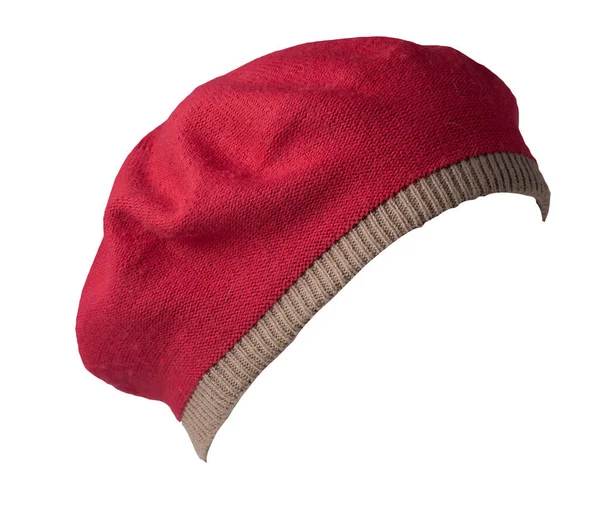 Béret Brun Rouge Femelle Isolé Sur Fond Blanc Accessoire Automne — Photo