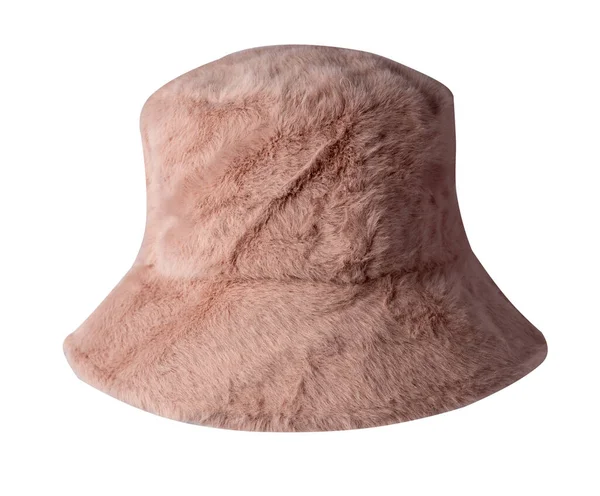 秋天粉色斗篷帽白色背景上的人造毛皮 渔民帽 爱尔兰乡村帽 会话帽 巴拿马 — 图库照片
