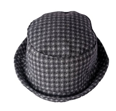 Beyaz arkaplanda izole edilmiş güz siyah kova şapka. Balıkçı şapkası, İrlanda şapkası, oturum şapkası, panama..
