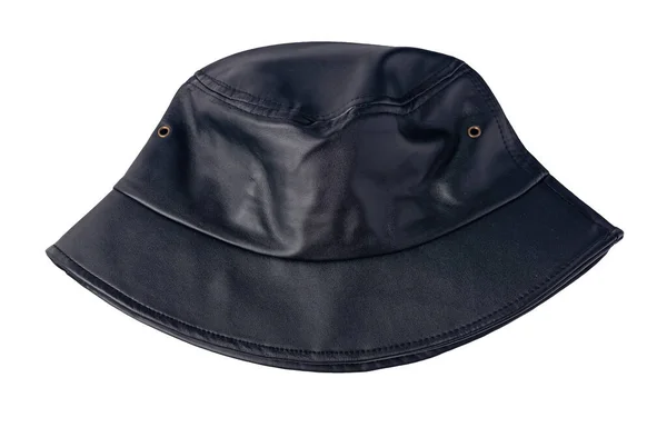 Μαύρο Κουβά Καπέλο Από Τεχνητό Δέρμα Που Απομονώνονται Λευκό Φόντο — Φωτογραφία Αρχείου