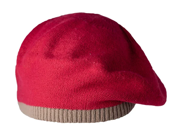 Béret Brun Rouge Femelle Isolé Sur Fond Blanc Accessoire Automne — Photo