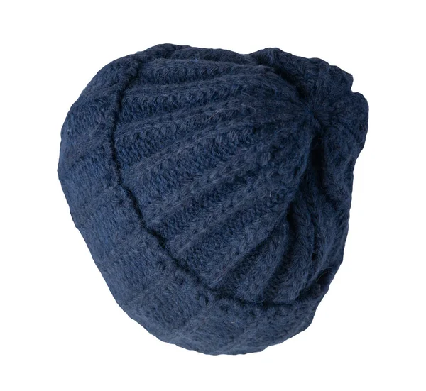 Chapéu Azul Escuro Tricotado Isolado Sobre Fundo Branco Acessório Inverno — Fotografia de Stock