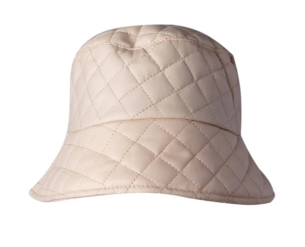 Cappello Beige Pelle Artificiale Isolato Sfondo Bianco Cappello Pescatore Cappello — Foto Stock