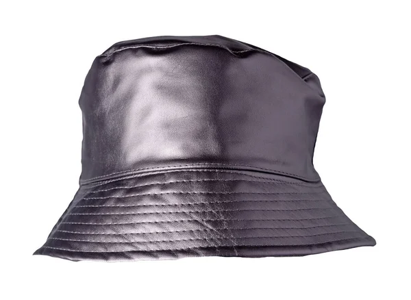 Autumn Metallic Silver Color Bucket Hat Artificial Skin Isolated White — Stock Photo, Image