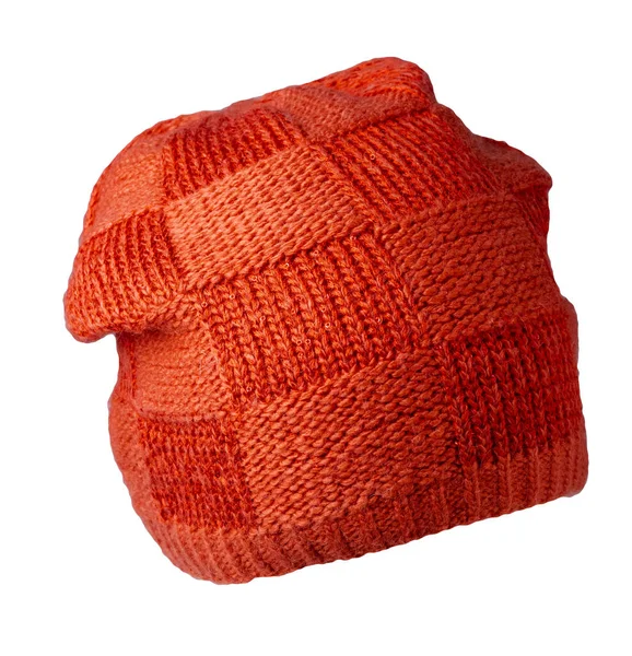 Kvinnors Röda Hatt Stickad Hatt Isolerad Vit Bakgrund — Stockfoto