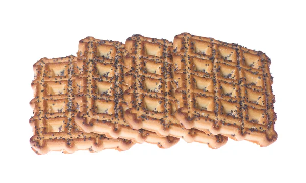 Vier Kekse mit Mohn isoliert auf einem weißen — Stockfoto