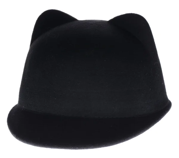 Black felt hat on a white — Stock Photo, Image
