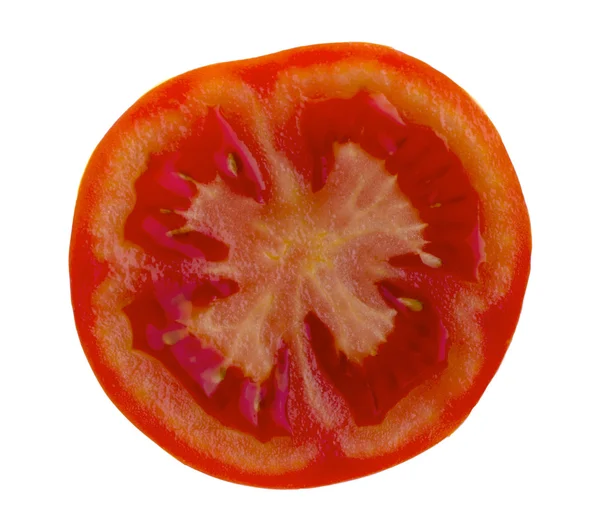 얇게 썬 토마토는 흰 배경에 분리되어 있다. — 스톡 사진
