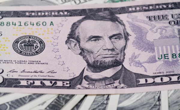 Pięć dolarów w Stany Zjednoczone Ameryki — Zdjęcie stockowe