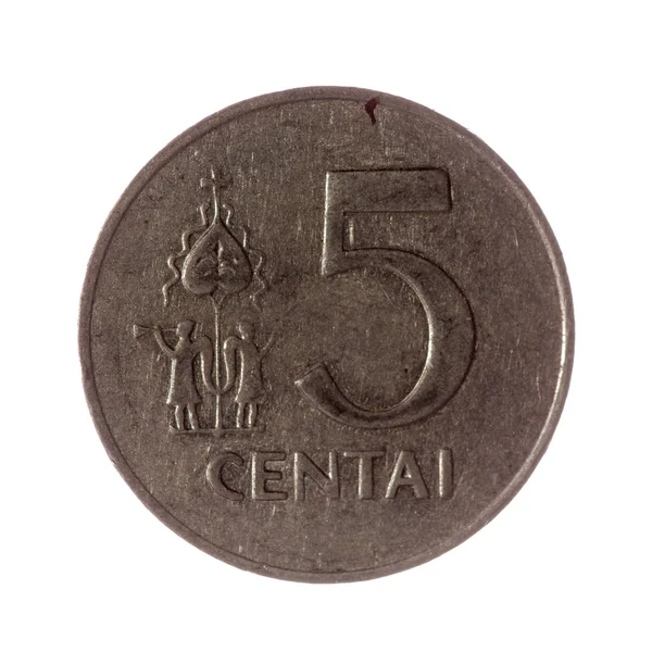 Moneda. Lituania un centavo aislado sobre fondo blanco. vista superior —  Fotos de Stock