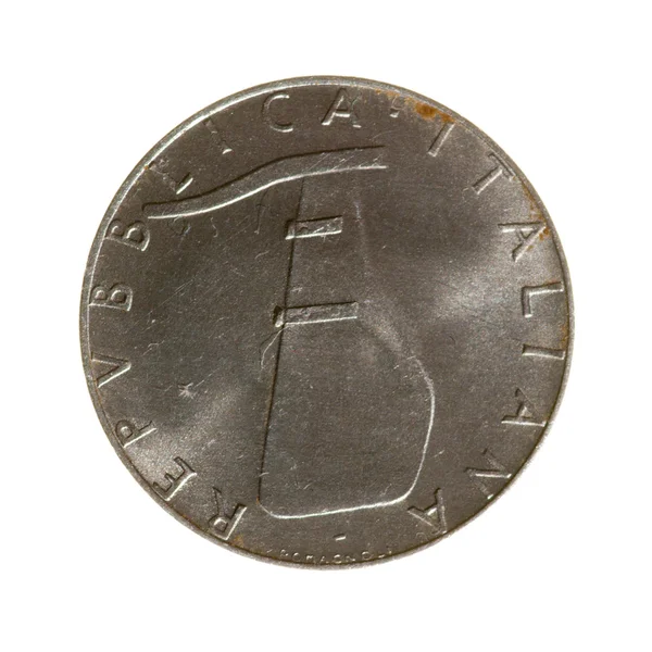 Fem lire mynt av Republiken Italien isolerad på vita backg — Stockfoto