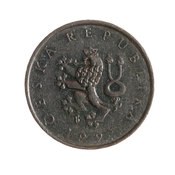 체코 코루나 동전 하나 흰색 배경에 고립입니다. 상위 뷰 — 스톡 사진