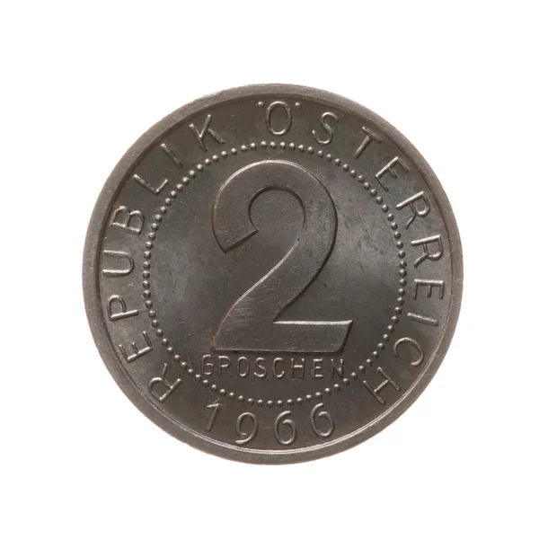 Due penny moneta Austria isolato su uno sfondo bianco. vista dall'alto — Foto Stock