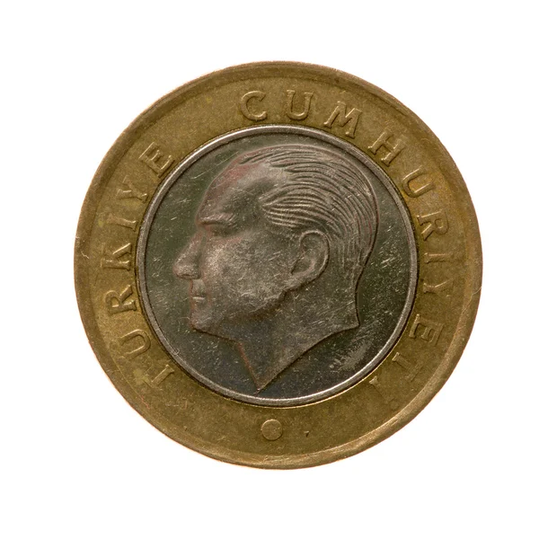 Монета один ліра Туреччина ізольовані на білому тлі. вид зверху. — стокове фото