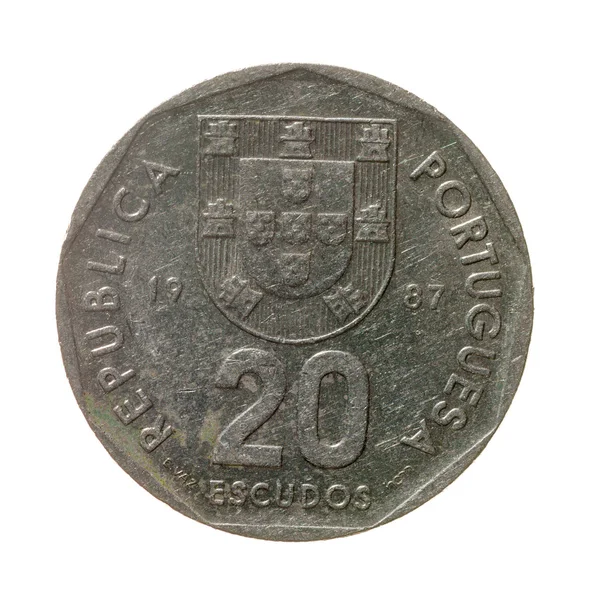 Coin twenty escudos Portugal isolated on a white background. to — Stock Photo, Image