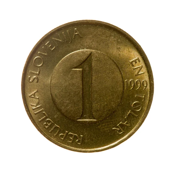 Moneda uno tollar Eslovenia aislado sobre un fondo blanco. arriba vi — Foto de Stock