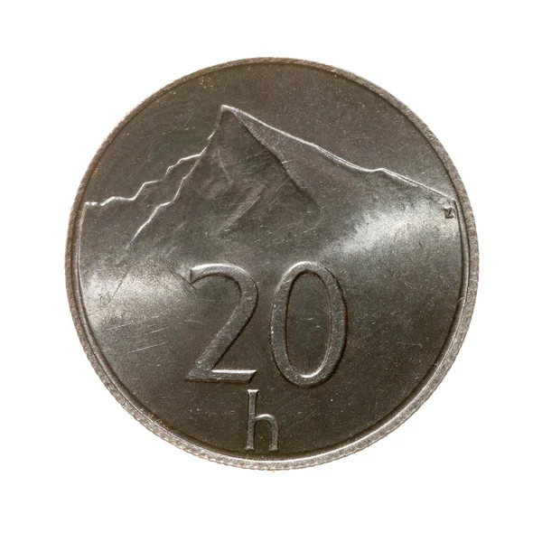 Монета двадцять hellers, Словаччина ізольовані на білому тлі. щоб — стокове фото