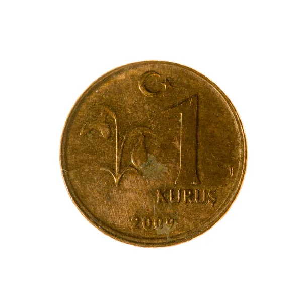 흰색 배경에 고립 한 Kurush 터키 동전. 상위 뷰 — 스톡 사진