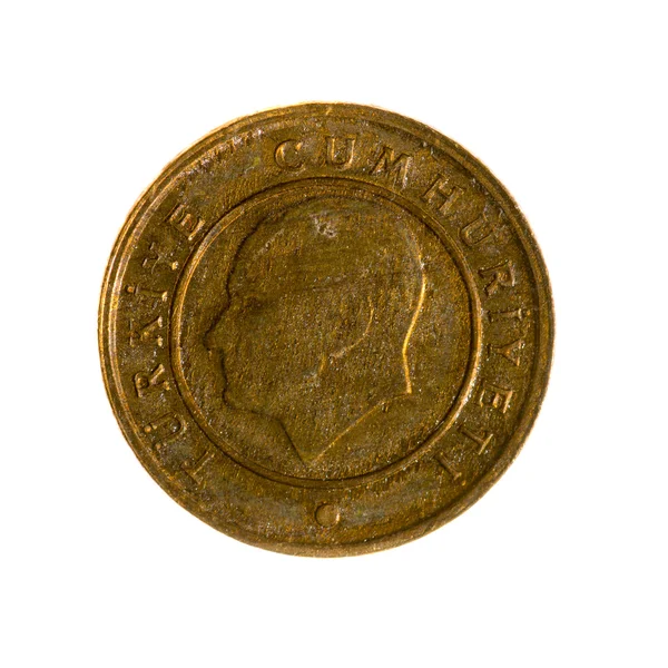 Moneda uno Kurush Turquía aislado sobre un fondo blanco. vista superior — Foto de Stock