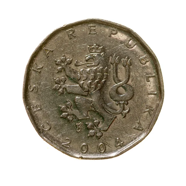 2 つのチェコ冠コインに孤立した白い背景。トップ ビュー. — ストック写真