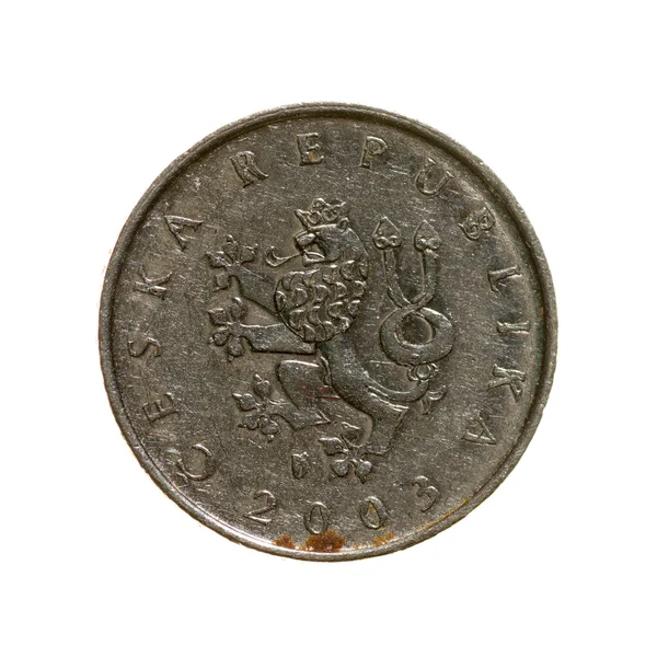 Чеська крона монета один ізольовані на білому тлі. вид зверху. — стокове фото