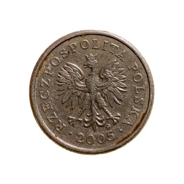 Polska moneta dwadzieścia groszy na białym tle na białym tle. Do góry — Zdjęcie stockowe