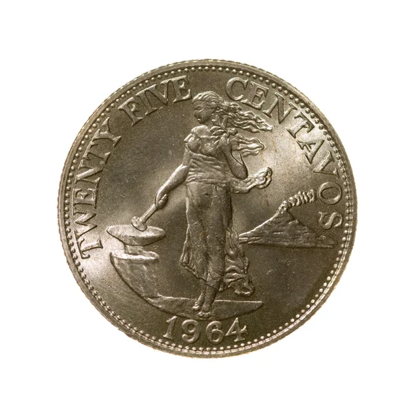 Двадцять п'ять сентаво монети Філіппіни ізольовані на білий backgro — стокове фото