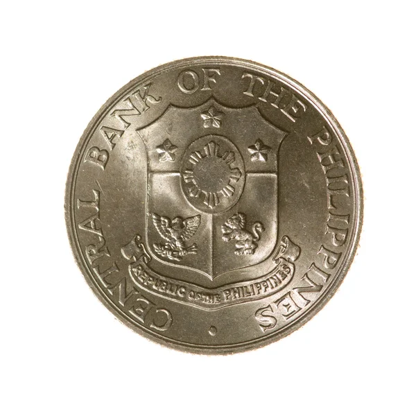Двадцать пять сентаво монет на Филиппинах, изолированных на белом бэкгро — стоковое фото
