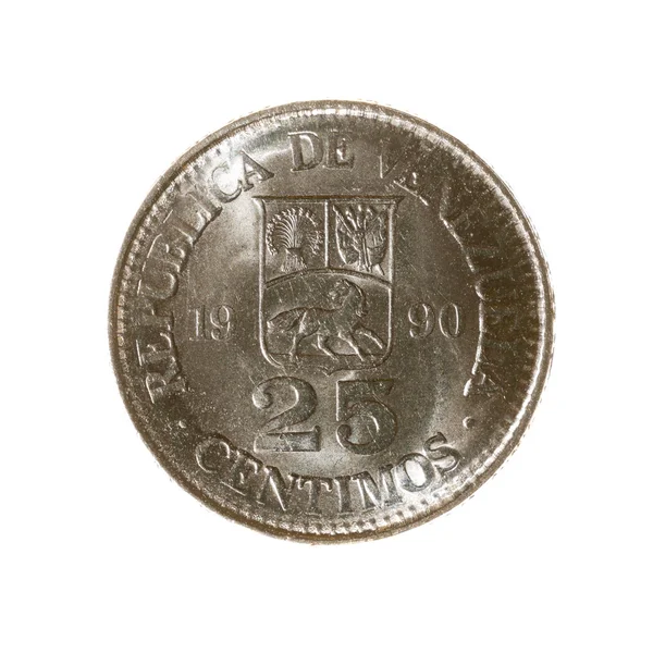 Twenty-five cents coin Venezuela isolated on white background. — Stock Photo, Image