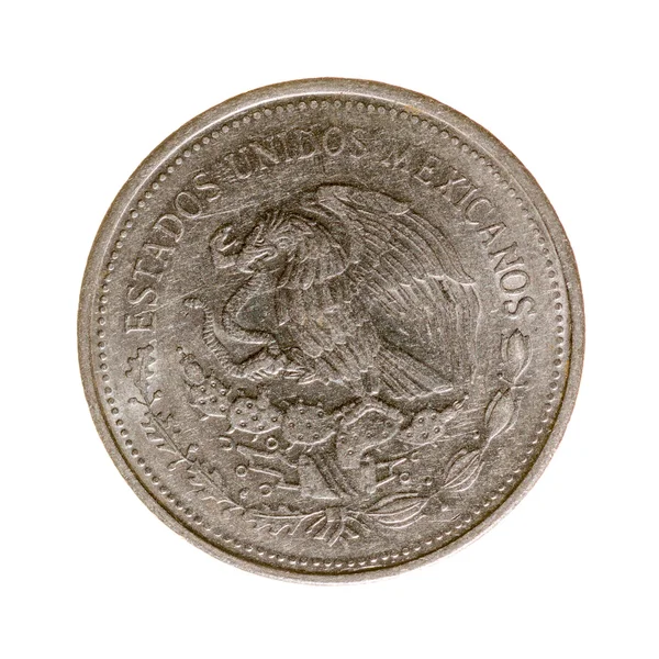 मेक्सिको पेसो सिक्का एक सफेद पृष्ठभूमि पर अलग है। शीर्ष दृश्य . — स्टॉक फ़ोटो, इमेज