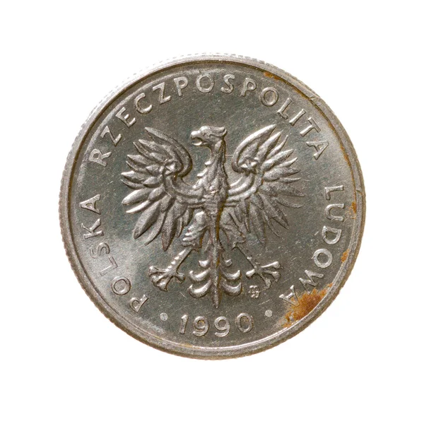 흰색 배경에 고립 된 폴란드 2 즐 로티 동전. 상위 뷰 — 스톡 사진