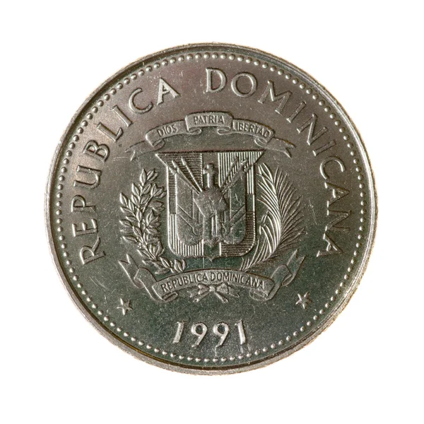 Moeda vinte e cinco centavos República Dominicana isolado em um Whit — Fotografia de Stock