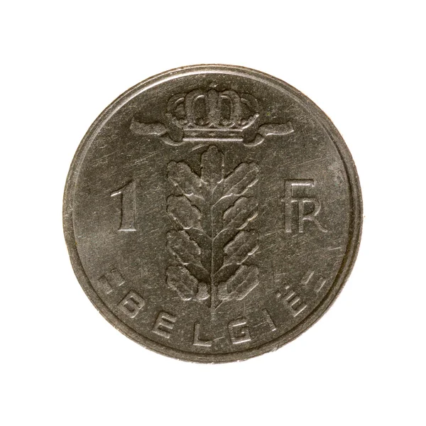 Moneda de un franco Bélgica aislado sobre un fondo blanco. vista superior — Foto de Stock