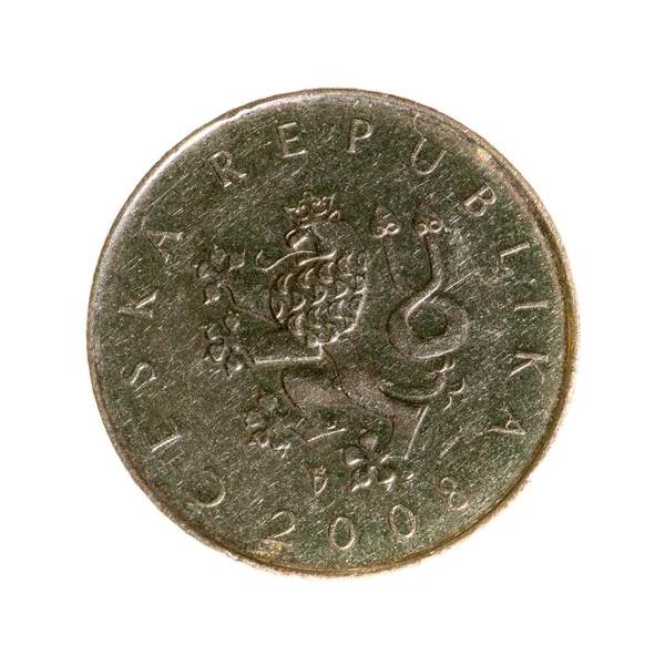 Чешская монета Koruna одна на белом фоне. вид сверху  . — стоковое фото