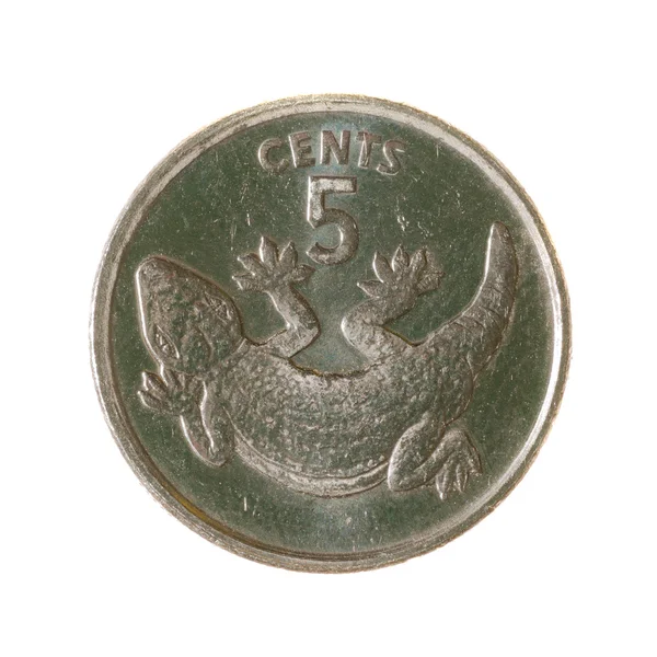 Монета п'яти центів Кірибаті ізольовані на білому тлі. Топ v — стокове фото