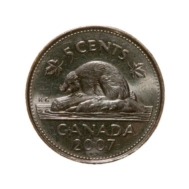 Kanada beş sent izole üzerinde beyaz arka plan para. Üstten Görünüm.