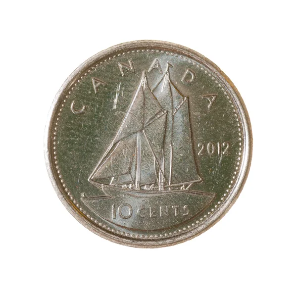 Монета dime Канади ізольовані на білому тлі. вид зверху. — стокове фото