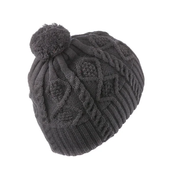 Knitted hat with pompom gray — Stock Photo, Image