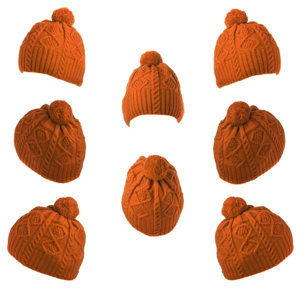 Set of knitted hats with pompon orange — Stock Photo, Image