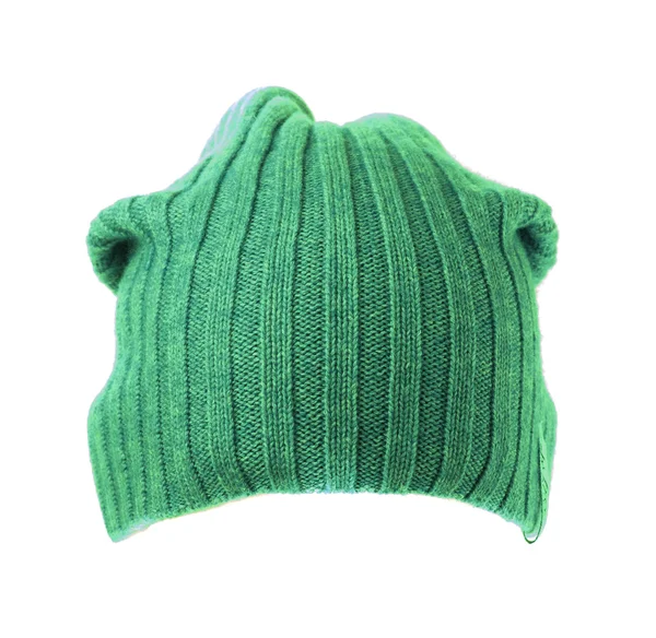 Chapeau tricoté isolé sur fond blanc.vert  . — Photo