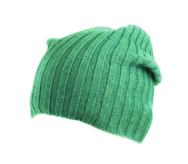 Cappello lavorato a maglia isolato su sfondo bianco.verde  . — Foto Stock