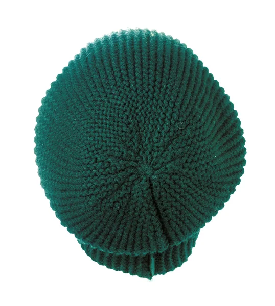 Πλεκτό καπέλο που απομονώνονται σε λευκό φόντο .green — Φωτογραφία Αρχείου