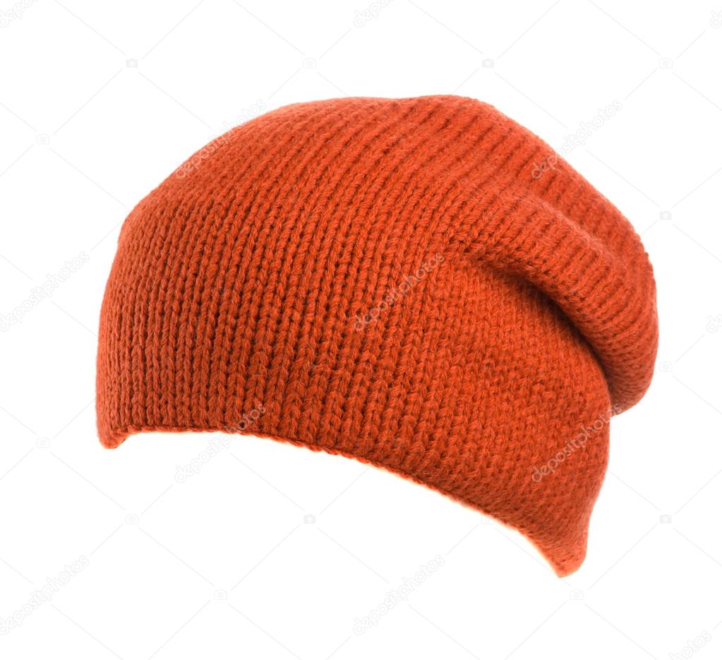 knitted hat isolated on white background .orange